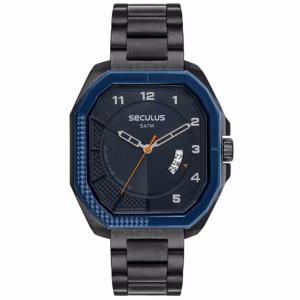 Relógio Seculus Masculino Hexagonal Preto Esportivo