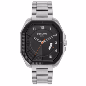 Relógio Seculus Masculino Hexagonal Aço Prata Esportivo