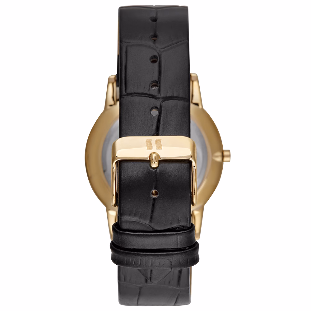 Relógio Seculus Masculino Slim Dourado Pulseira Couro Preta