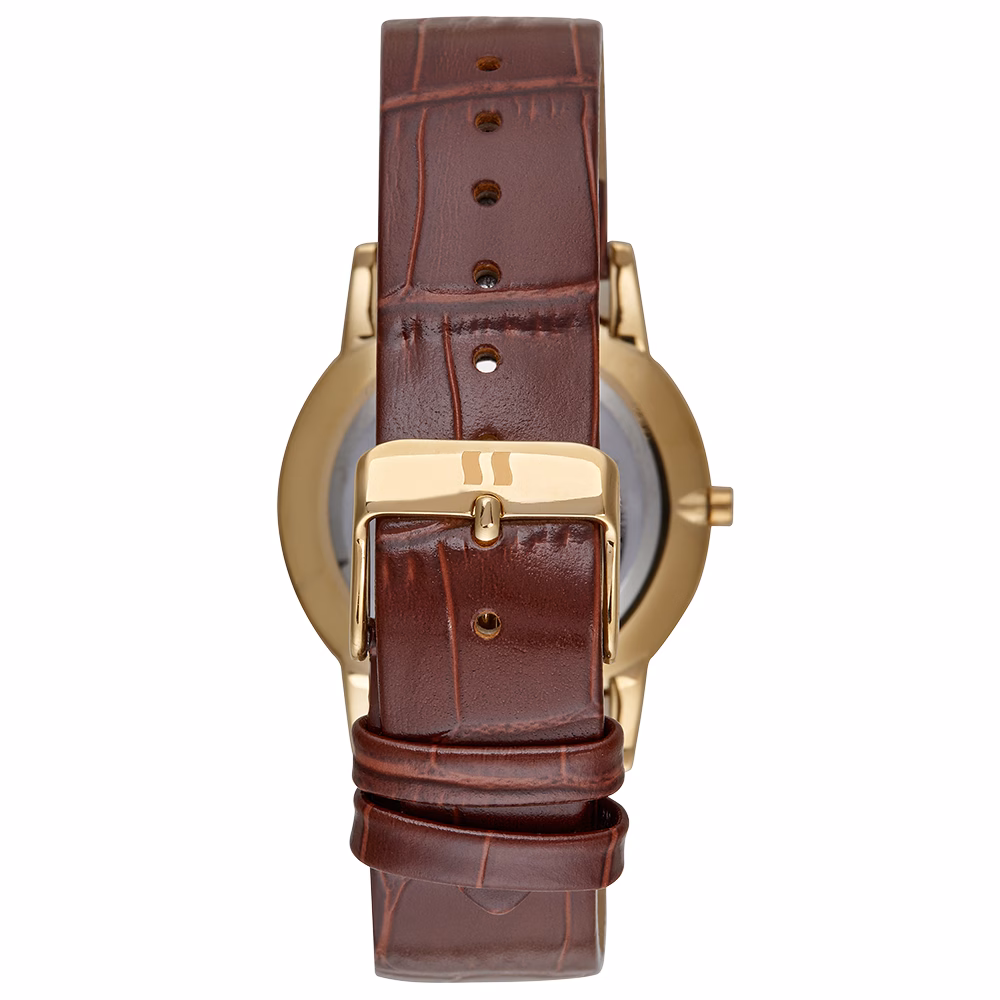 Relógio Seculus Masculino Slim Dourado Pulseira Couro Marrom