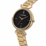 Relógio Mondaine Feminino Dourado Com Cristais e Visor Preto
