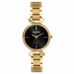 Relógio Mondaine Feminino Dourado Com Cristais e Visor Preto