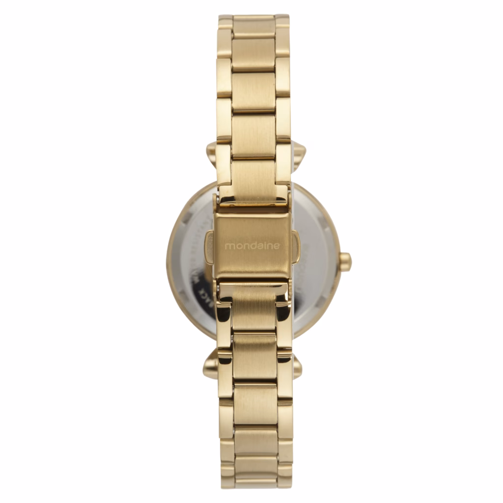 Relógio Mondaine Feminino Dourado Com Cristais e Visor Preto