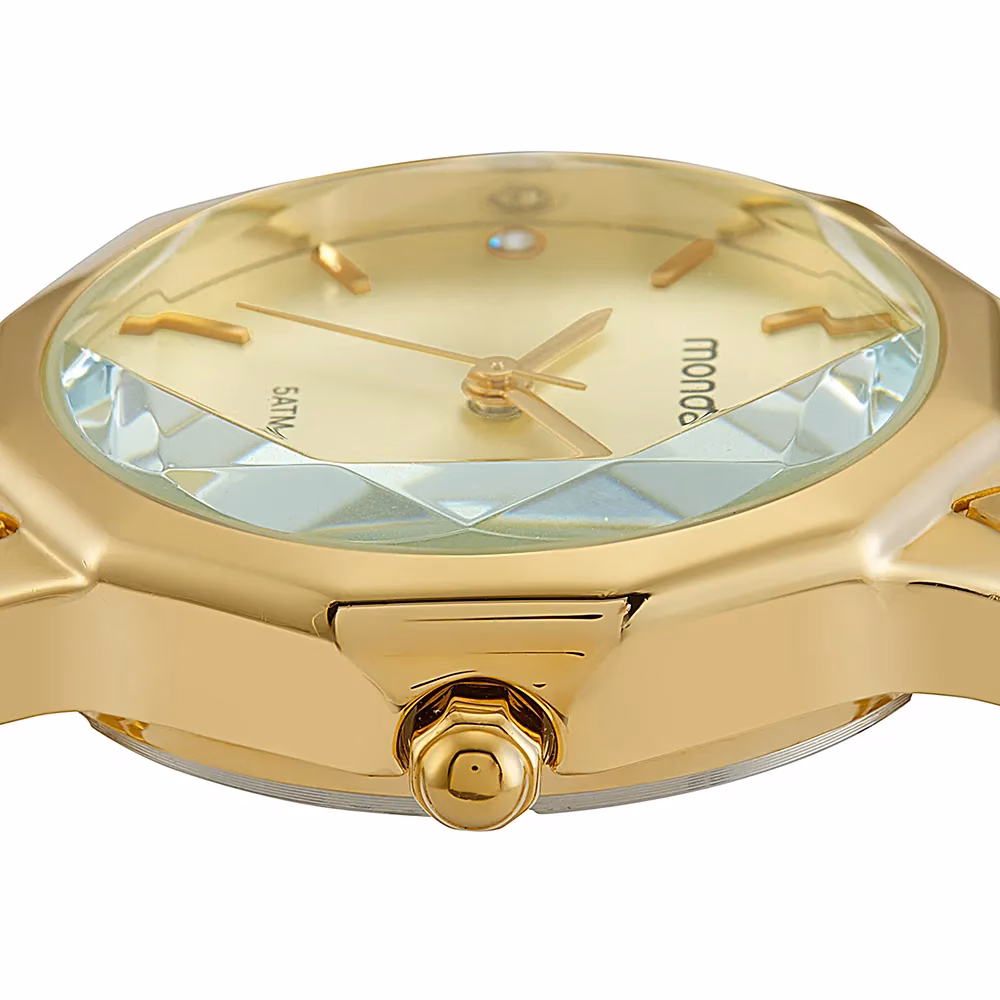 Relógio Mondaine Feminino Analógico Vidro Facetado Dourado
