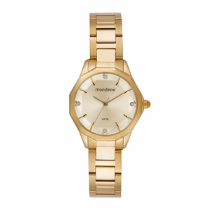Relógio Mondaine Feminino Analógico Vidro Facetado Dourado