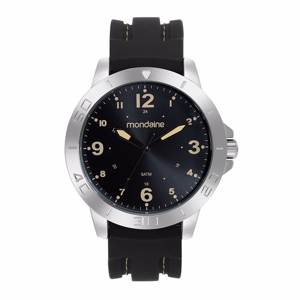 Relógio Mondaine Masculino Esportivo Pespontos Silicone Prata