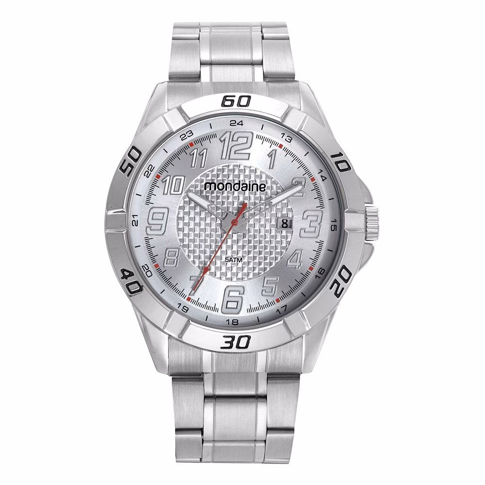 Relógio Mondaine Masculino Casual Visor Texturizado Prata