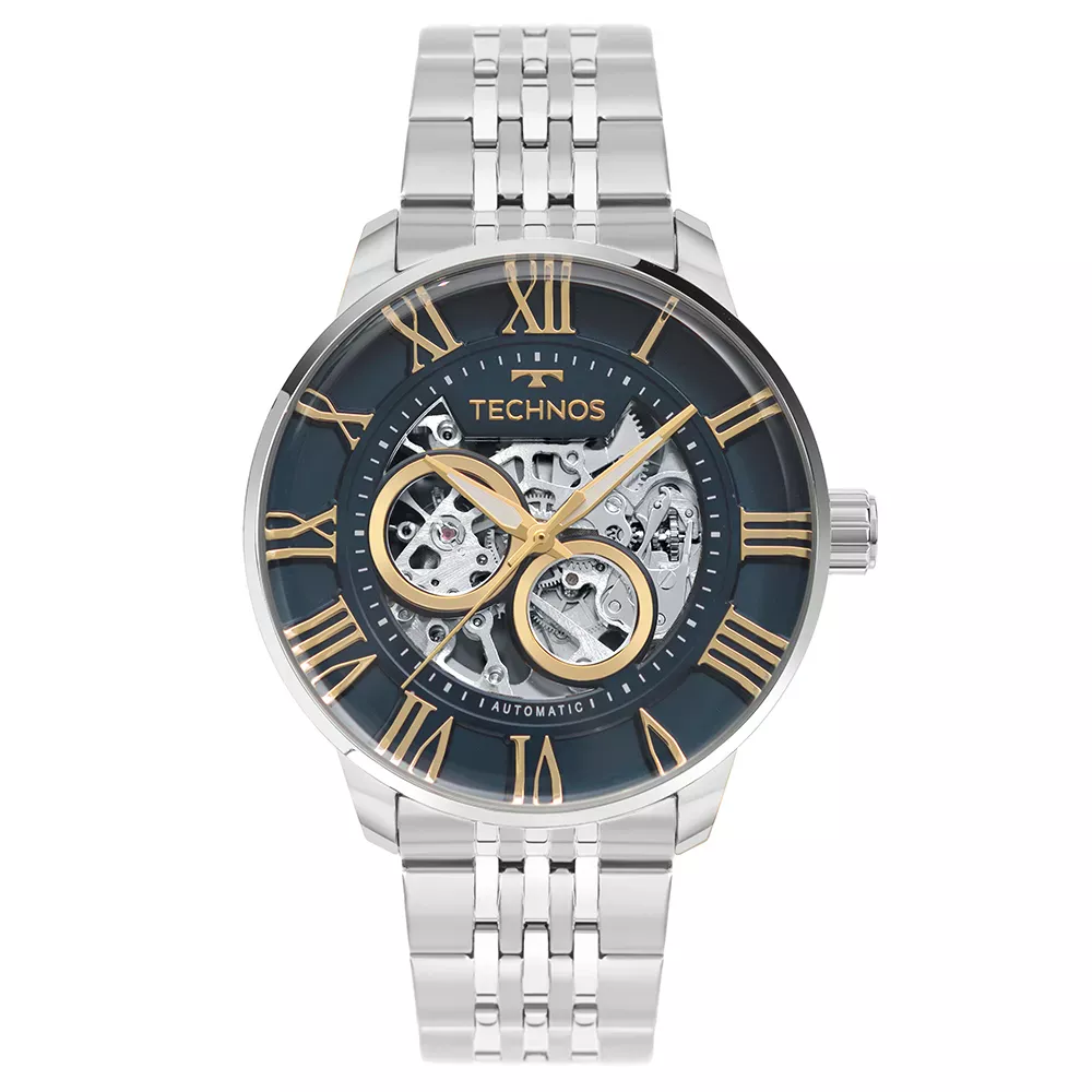 Relógio Technos Masculino Prata Skeleton Automatico