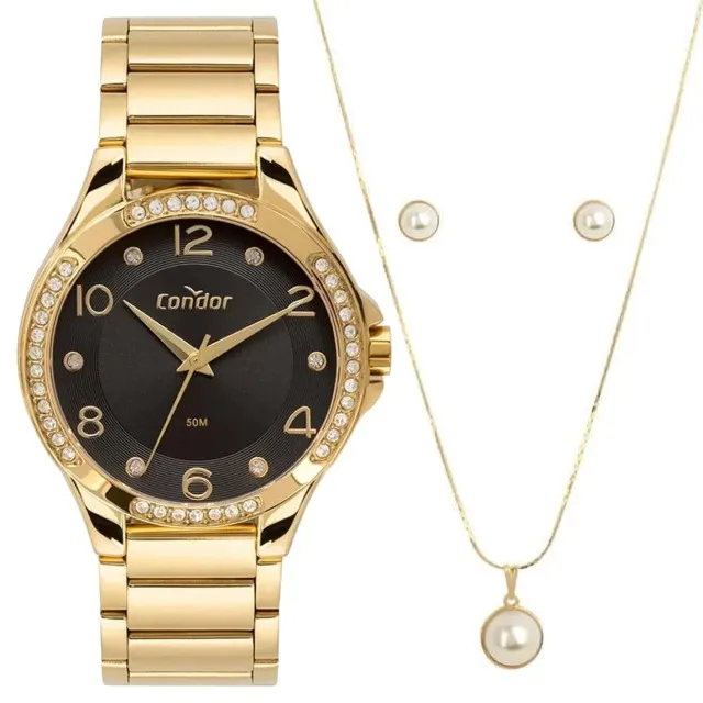 Kit Condor Feminino Relógio Dourado