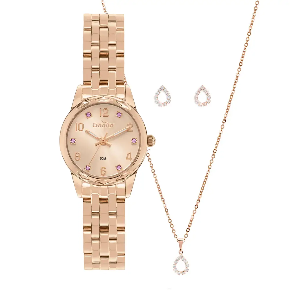 Kit Condor Feminino Relógio Mini Rosé