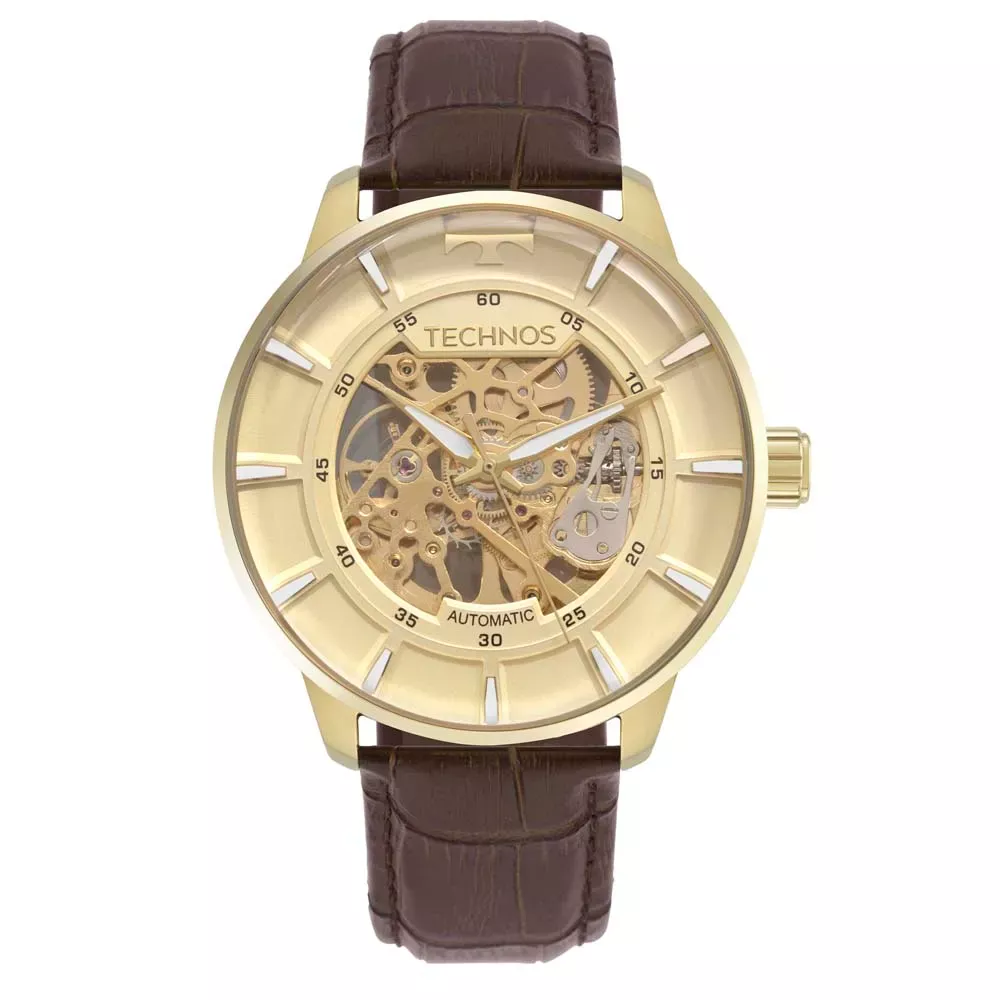 Relógio Technos Masculino Dourado Skeleton Automatico
